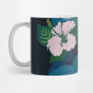 Row of hibiscus flowers and leaves Mug